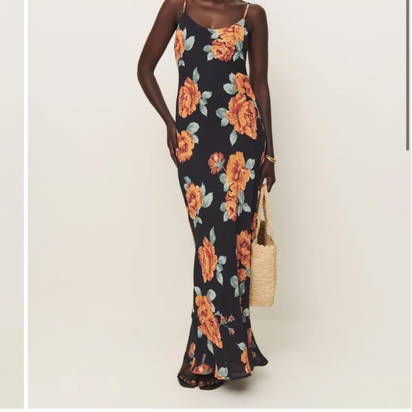 Reformation Floral Maxi Dress in Black and Orange - Picture 1 of 4